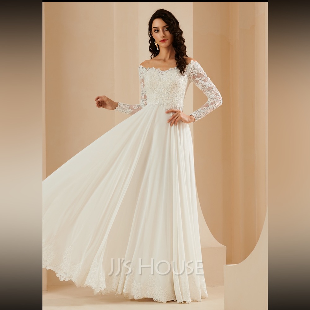 Wedding Vintage Boho Gown Bridal Dress A Line Lace Sleeves Off Shoulders Chiffon